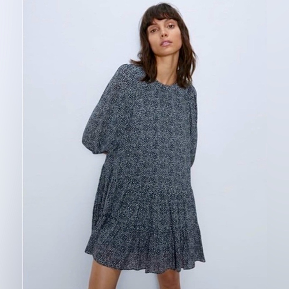 Zara - Micro Dot Flowy Ruffled Mini Dress, Size M